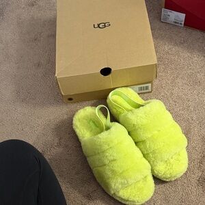 UGG Neon Yellow Fluffy Slippers